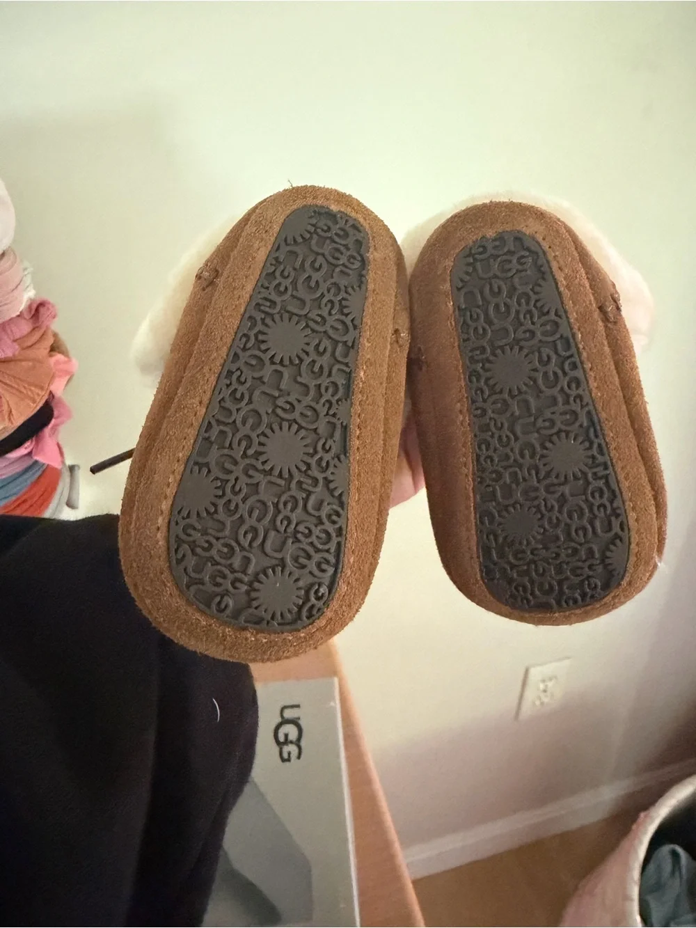 UGG Kids Chestnut Suede Booties with Cream Fur Cuff